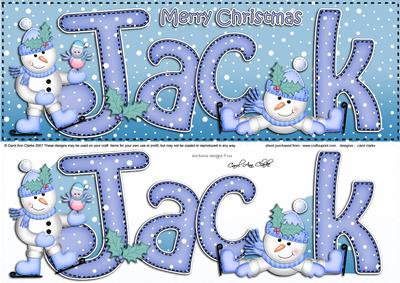 Xmas Large Dl Jack Quick Card with Snowmen N 3D Decoupage