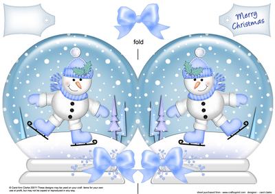 Xmas Skating Snowman Snow Globe Shaped Card