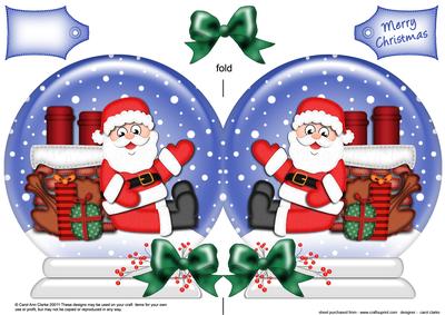 Xmas Rooftop Santa Snow Globe Shaped Card