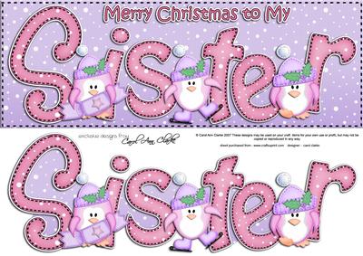 Large Dl Xmas Sister with Penguins Quick Card 3D Decoupage