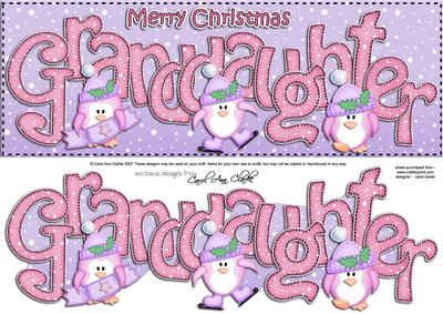 Large Dl Xmas Granddaughter with Penguins Quick Card 3D