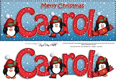 Xmas Large Dl Carol Quick Card with Penguins N 3D Decoupage
