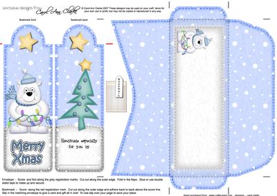 Xmas Polar Bear's Xmas Lights Bookmark Card N Envelope