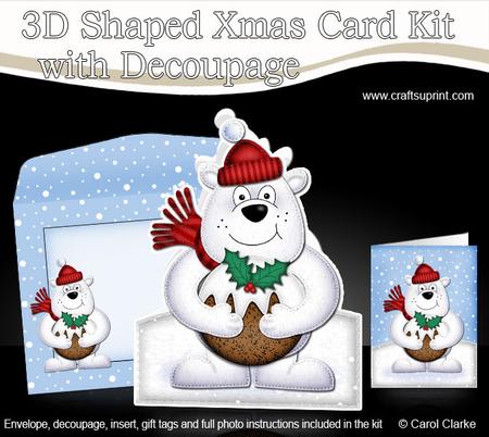 3D Xmas Polar Bears Pudding Shaped Card with Decoupage