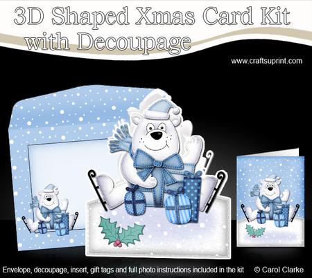 3D Xmas Polar Bears Presents Shaped Card with Decoupage