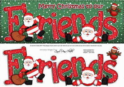 Large Dl Xmas Friends with Santa Quick Card 3D Decoupage