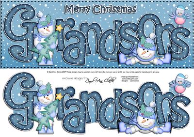 Large Dl Xmas Grandsons with Snowmen Quick Card 3D Decoupage