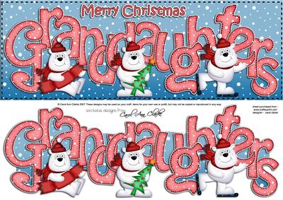 Large Dl Xmas Granddaughters with Polar Bears Quick Card 3D