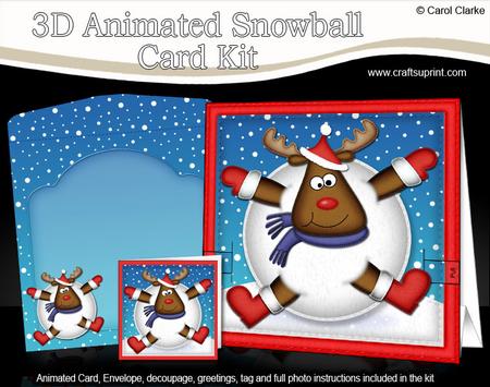3D Oops Rudolph Xmas Animated Moveable Snowball Card Kit