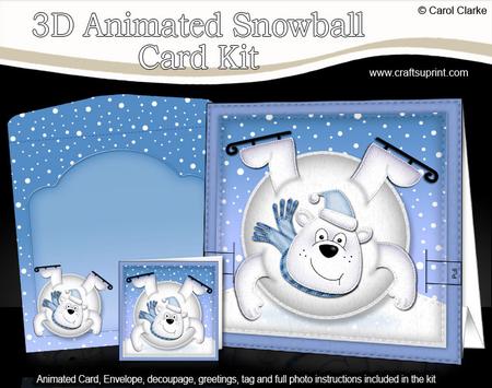 3D Oops Polar Bear Xmas Animated Moveable Snowball Card Kit