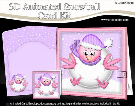 3D Oops Robin Xmas Animated Moveable Snowball Card Kit