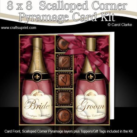 8 x 8 Bride N Groom Champers N Chocs Scalloped Corner Kit