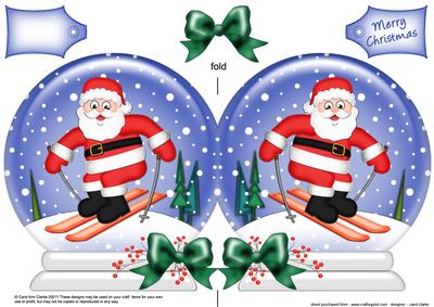 Xmas Skiing Santa Snow Globe Shaped Card