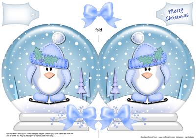 Xmas Skating Penguin Snow Globe Shaped Card