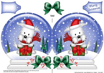 Xmas Westie Dog's Present Snow Globe Shaped Card