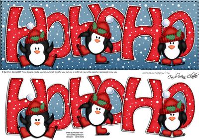 Large Dl Xmas Hohoho Penguins Quick Card with 3D Decoupage