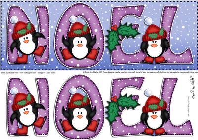 Large Dl Xmas Noel with Penguins Quick Card N 3D Decoupage