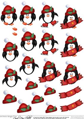 Xmas Penguins 3D Decoupage Sheet