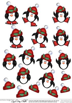 Xmas Penguins 3D Decoupage Sheet