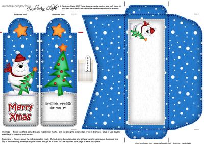 Xmas Ben Polar Bear's Tree Bookmark Card N Envelope