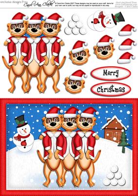 A5 Xmas Meerkats Quick Card N 3D Decoupage