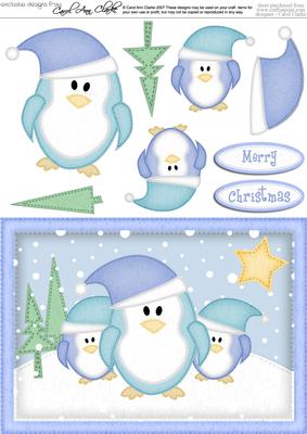 A5 Xmas Penguins Quick Card N 3D Decoupage