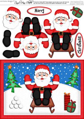 A5 Xmas Sledging Santa Quick Card N 3D Decoupage