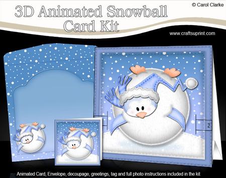 3D Oops Penguin Xmas Animated Moveable Snowball Card Kit