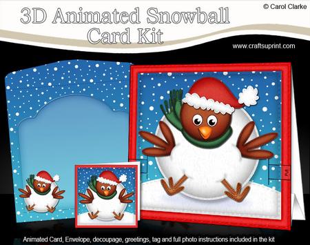 3D Oops Robin Xmas Animated Moveable Snowball Card Kit