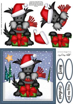 Xmas Hamish Scottie Dog Quick Card N 3D Decoupage