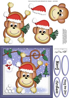 Xmas Chunky Monkey Quick Card N 3D Decoupage