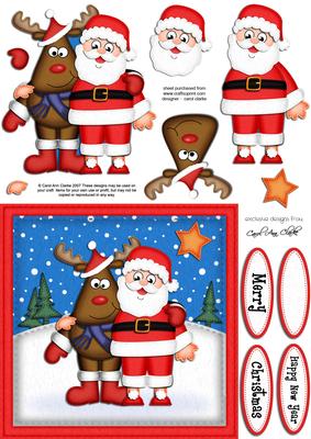 Xmas Santa & Rudolph Quick Card N 3D Decoupage