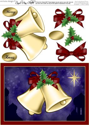 A5 Xmas Bells Quick Card N 3D Decoupage