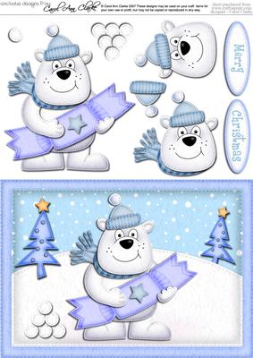 A5 Xmas Ben Polar Bear's Cracker Quick Card N 3D Decoupage