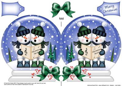 Xmas Singing Snowmen Snow Globe Shaped Card