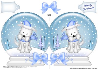 Xmas Westie Dog Snow Globe Shaped Card