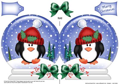 Xmas Cute Penguin Snow Globe Shaped Card
