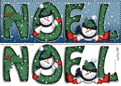 Large Dl Xmas Noel with Snowmen Quick Card with 3D Decoupage
