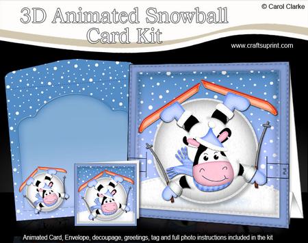 3D Oops Milly Moo Xmas Animated Moveable Snowball Card Kit