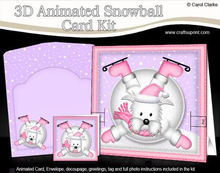 3D Oops Westie Dog Xmas Animated Moveable Snowball Card Kit