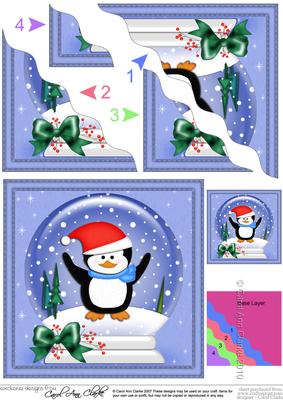 Xmas Penguin Snowglobe Wavy Corner Side Stacker Topper