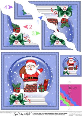 Xmas Santa Stuck Snowglobe Wavy Corner Side Stacker Topper