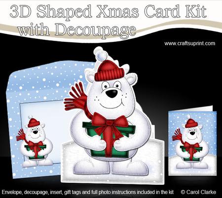3D Xmas Polar Bears Presents Shaped Card with Decoupage