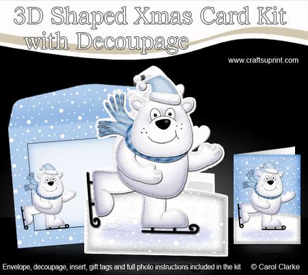 3D Xmas Skating Polar Bear Shaped Card with Decoupage