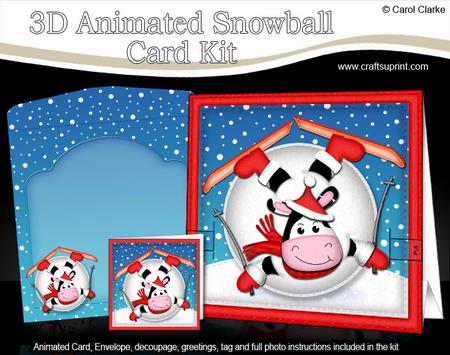 3D Oops Milly Moo Xmas Animated Moveable Snowball Card Kit