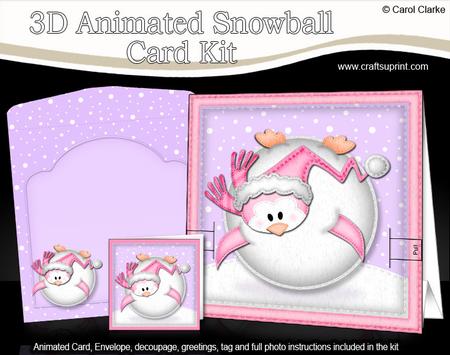 3D Oops Penguin Xmas Animated Moveable Snowball Card Kit
