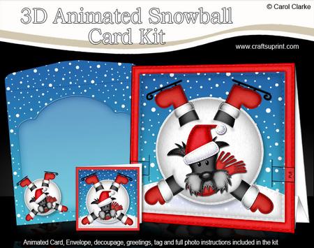 3D Oops Scottie Dog Xmas Animated Moveable Snowball Card Kit