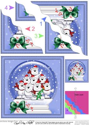 Xmas Polar Bears Snowglobe Wavy Corner Stacker