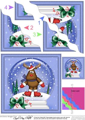 Xmas Skating Rudolph Snowglobe Wavy Corner Stacker