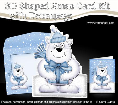 3D Xmas Polar Bears Presents Shaped Card with Decoupage
